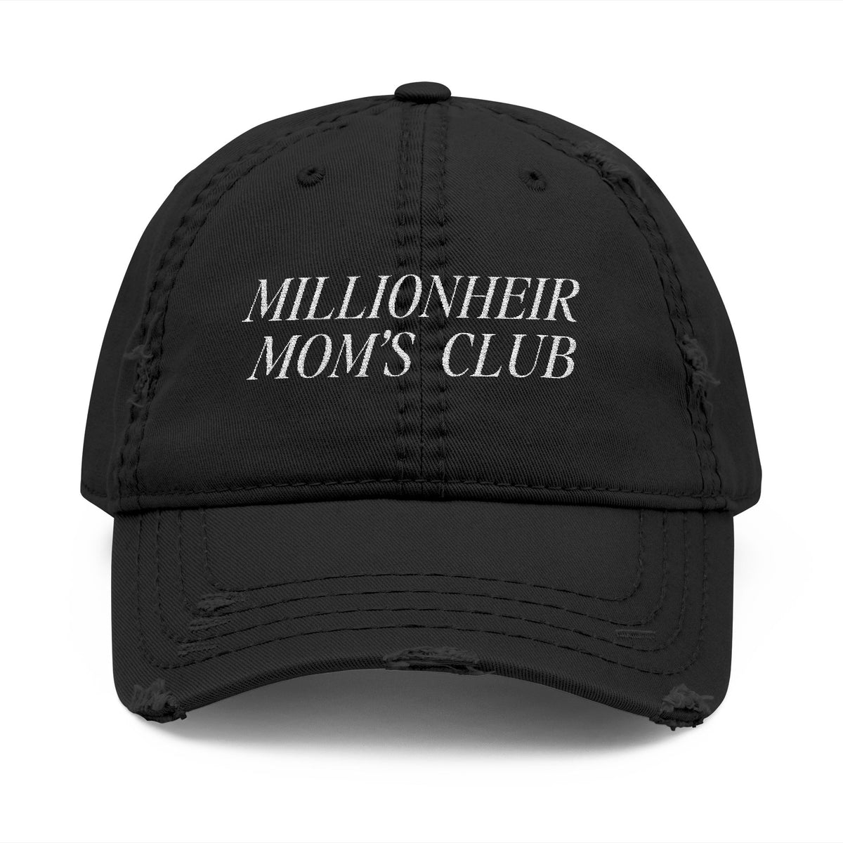 Millionheir Mom's Club Distressed Embroidered Cap/Hat — Black
