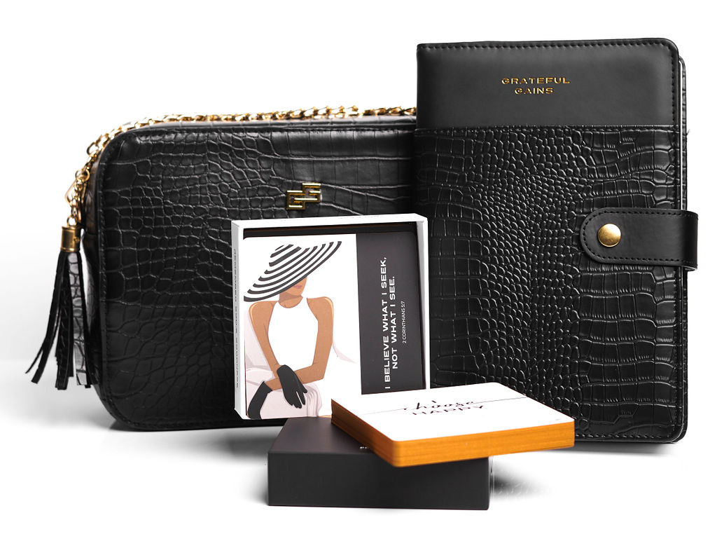 Black Croco Prayer & Gratitude Journal -Faith Gift Set - Christian Daily Planner