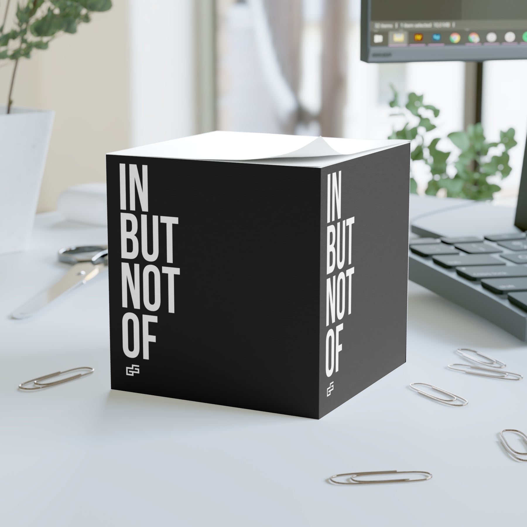 Bold "IN BUT NOT OF" Sticky Note Cube - Beige | Monochrome Mini Memo Pad