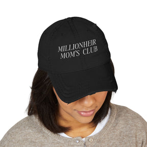 Millionheir Mom's Club Distressed Embroidered Cap/Hat — Black