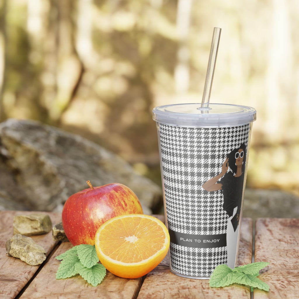 Houndstooth Plastic Tumbler with Straw