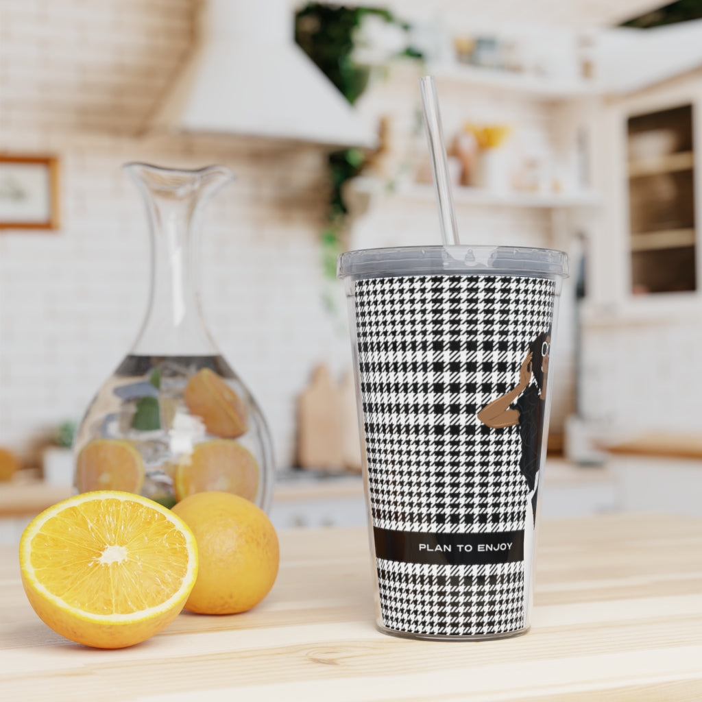 Houndstooth Plastic Tumbler with Straw