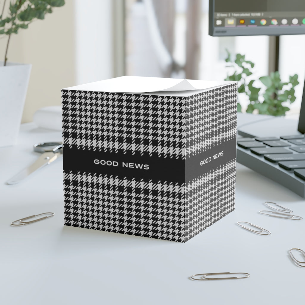 Houndstooth Sticky Note Cube | Good News Memo Pad