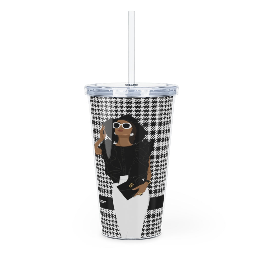 Houndstooth Plastic Tumbler with Straw