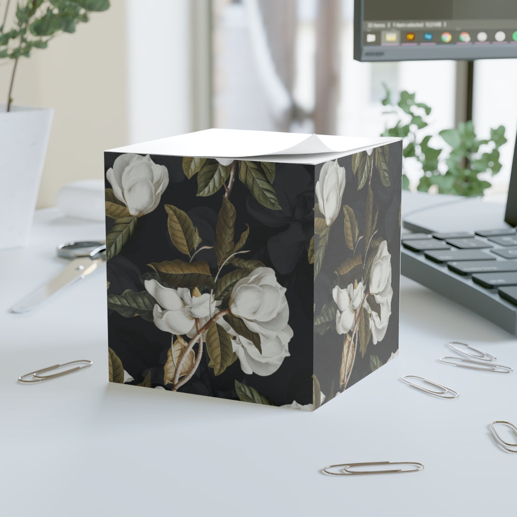 Flourish Sticky Note Cube - Dark | Mini Floral Notepad | Magnolia Memos