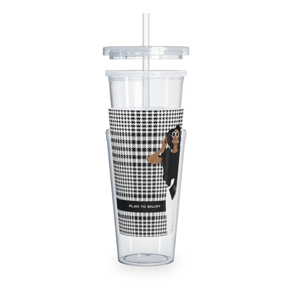 Houndstooth Plastic Tumbler with Straw