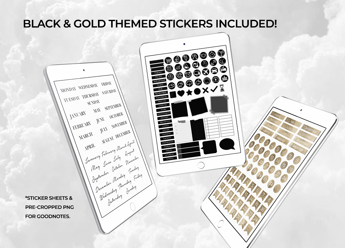 Digital Stickers for GoodNotes Daily Weekly Life Planner - Black and Gold