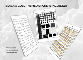 Digital Stickers for GoodNotes Daily Weekly Life Planner - Black and Gold