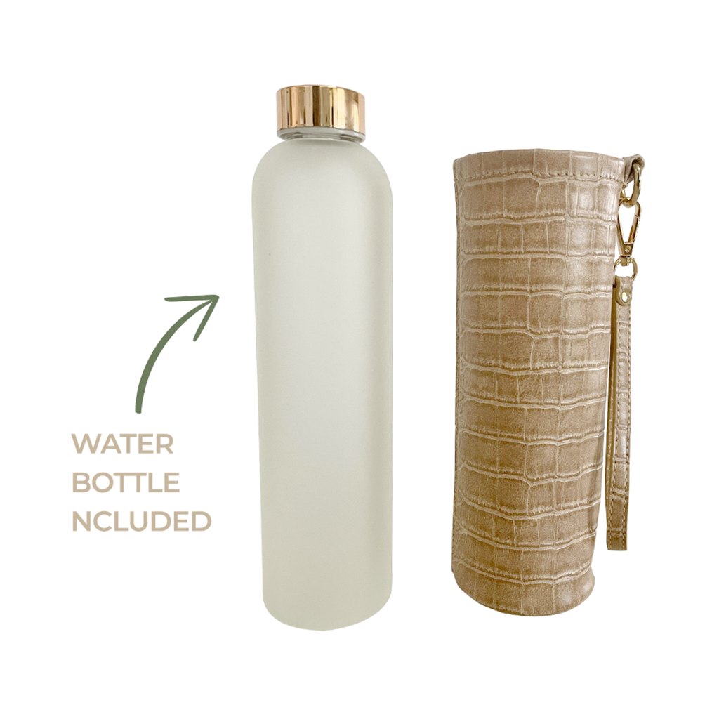 Beige Croco Water Bottle Sleeve Chic Taupe