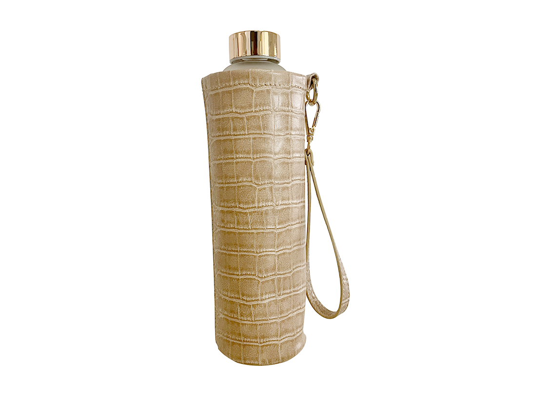 Beige Croco Water Bottle Sleeve Chic Taupe