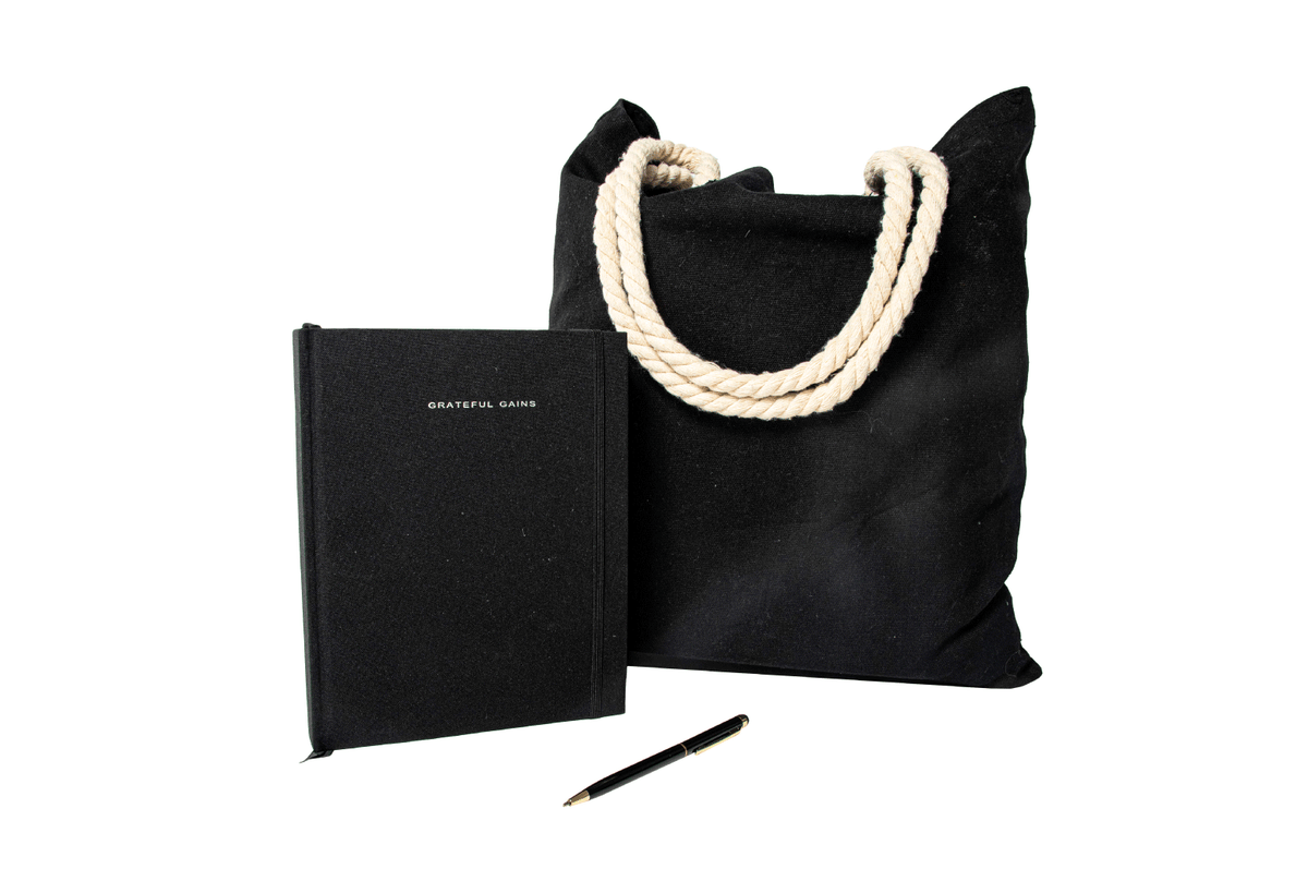 Black Linen Planner with Matching Beach Tote - Christian Gift Bundle - Good News Text