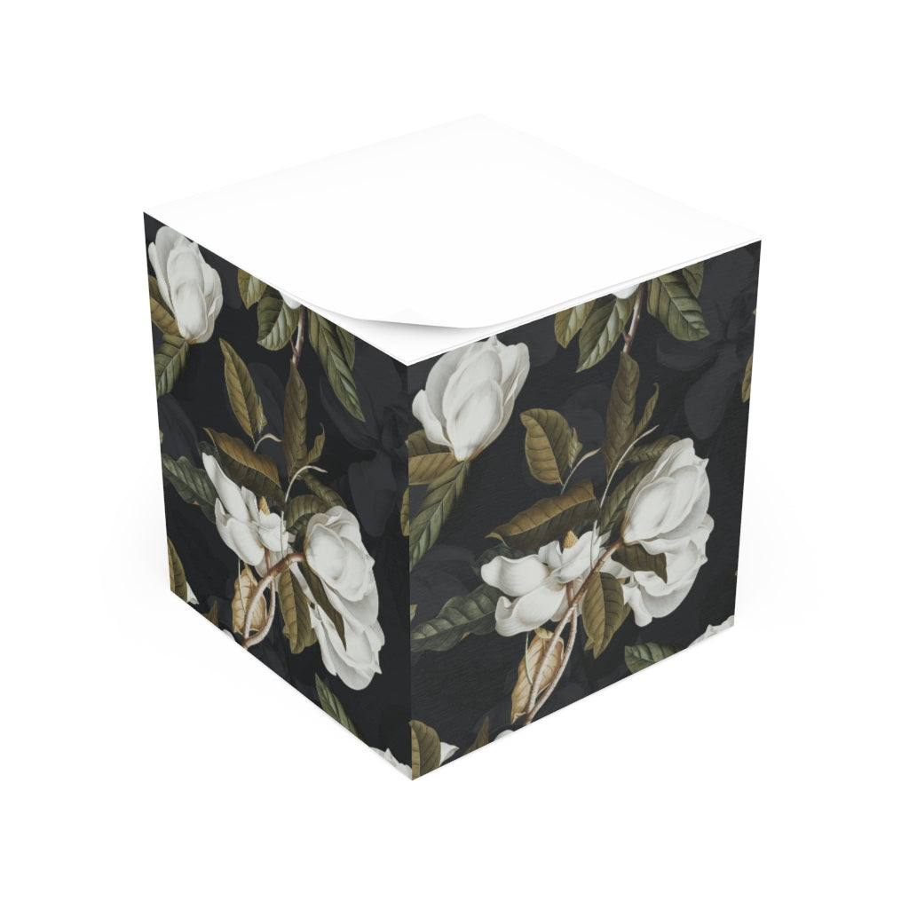 Flourish Sticky Note Cube - Dark | Mini Floral Notepad | Magnolia Memos