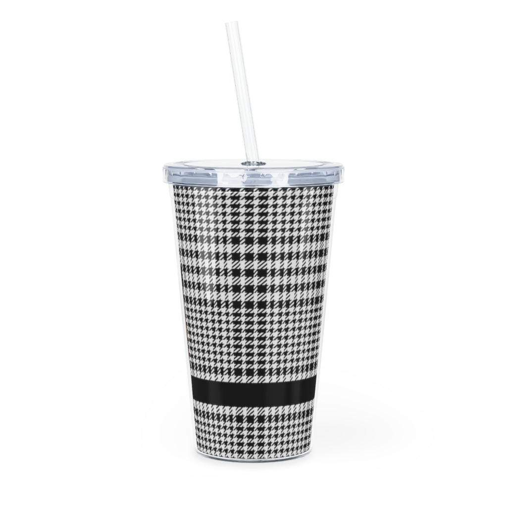 Houndstooth Plastic Tumbler with Straw