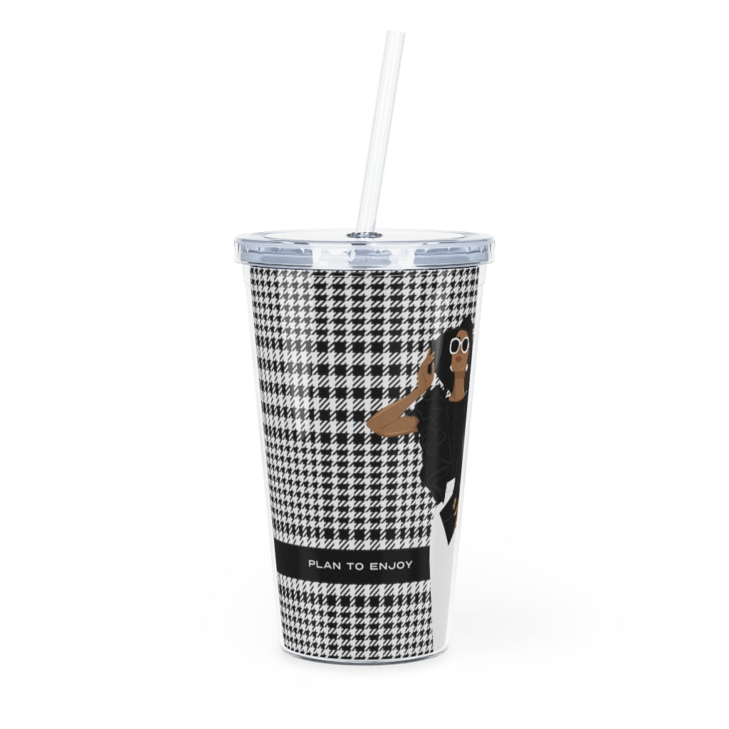 Houndstooth Plastic Tumbler with Straw